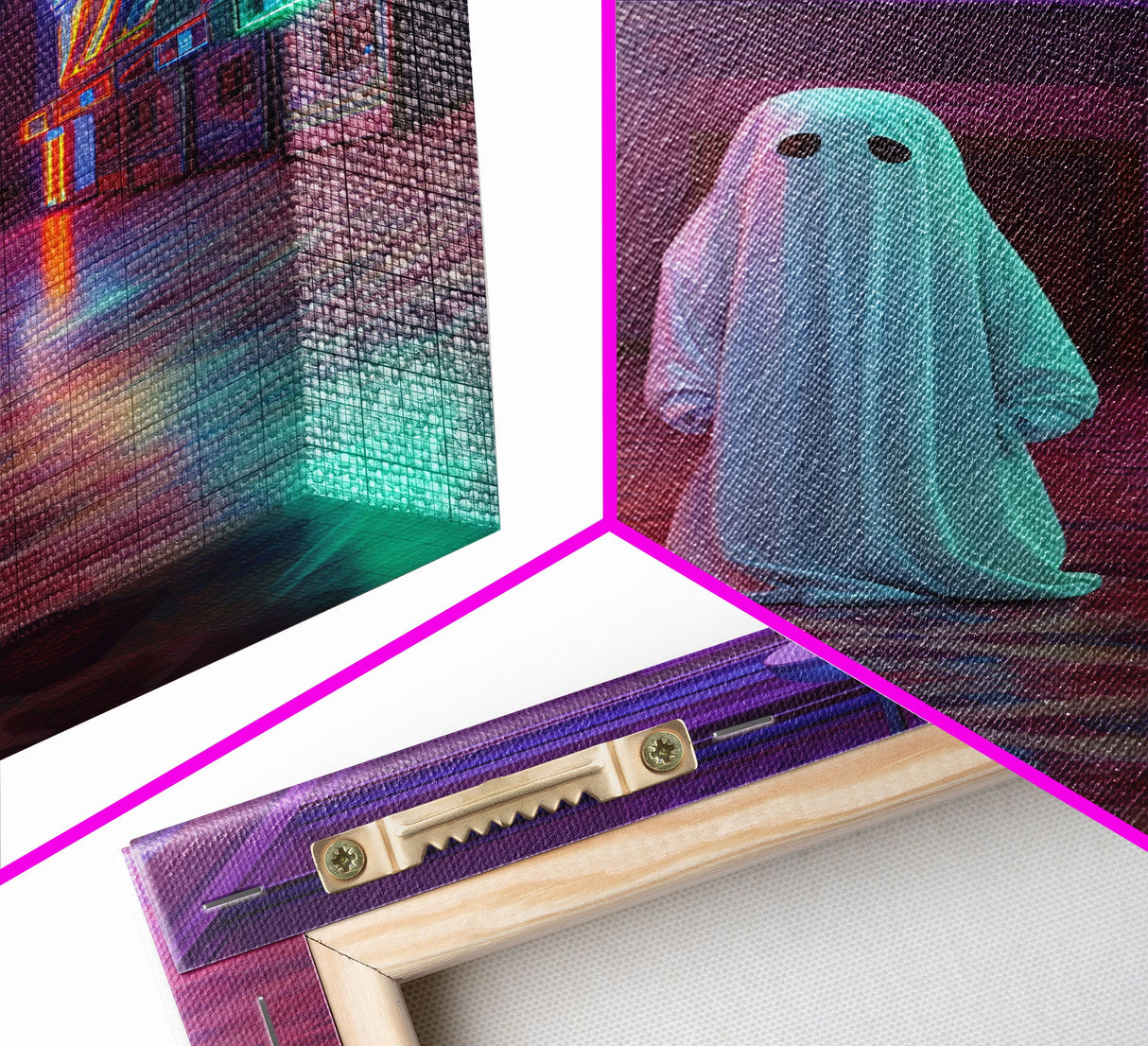 The Phantom Of The Arcade, Framed Canvas Print, Retro Vaporwave Halloween Mashup Art, Halloween Canvas Prints