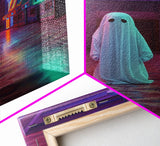 The Phantom Of The Arcade, Framed Canvas Print, Retro Vaporwave Halloween Mashup Art, Halloween Canvas Prints