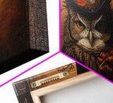 Gothic Victorian Owl Portrait, Framed Canvas Print, Halloween Wall Art, Unique Wall Decor, Owl Painting