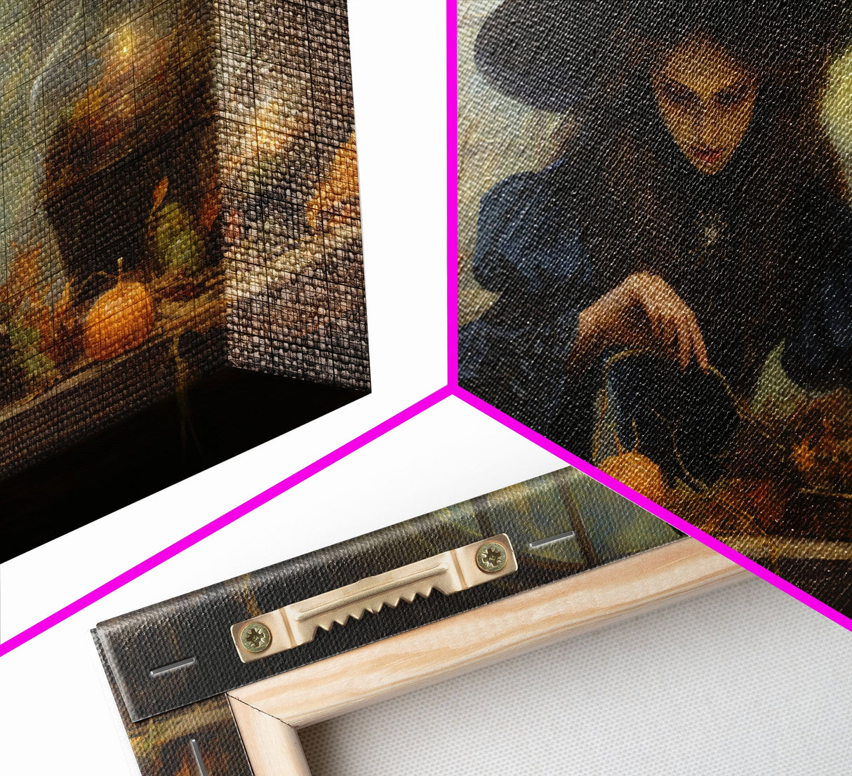 The Witch And Her Potions, Framed Canvas Print, Halloween Decor, Witch Painting, Dark Arts, Occult Decor