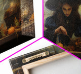 The Witch And Her Potions, Framed Canvas Print, Halloween Decor, Witch Painting, Dark Arts, Occult Decor