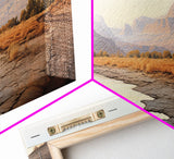 Ultrawide Panoramic Watercolor Landscape Painting Of a Utah Desert, Framed Canvas Print, Subdued Boho Minimalist Wall Art