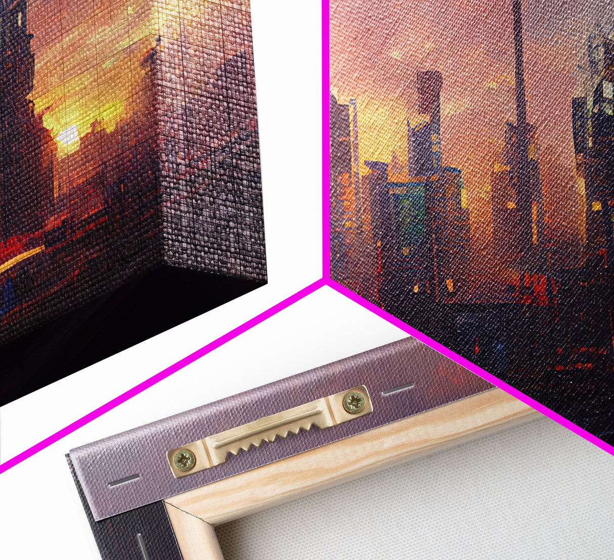 Cyberpunk City, Night City Watercolor, Ready To Hang Canvas Print, Panoramic, Videogame Concept Art, Watercolor Painting Of a Cyberpunk City