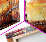 Eiffel Tower Abstract Paris France Panoramic Framed Canvas Print, Van Gogh Inspired Original Painting, Colorful Wall Art