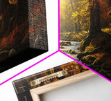 The Forest In The Autumn, Fall Centerpiece, Panoramic Painting Framed Canvas Print, Fall Decor, Orange Leaves Falling In The Forest