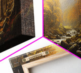 The Forest In The Fall, Fall Centerpiece, Panoramic Painting Framed Canvas Print, Fall Decor, Orange Leaves Falling In The Forest