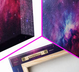 The Cosmic Balance, Framed Canvas Print Wall Art, Space Art, Galaxy Print, Turquoise and Pink Starry Night Sky
