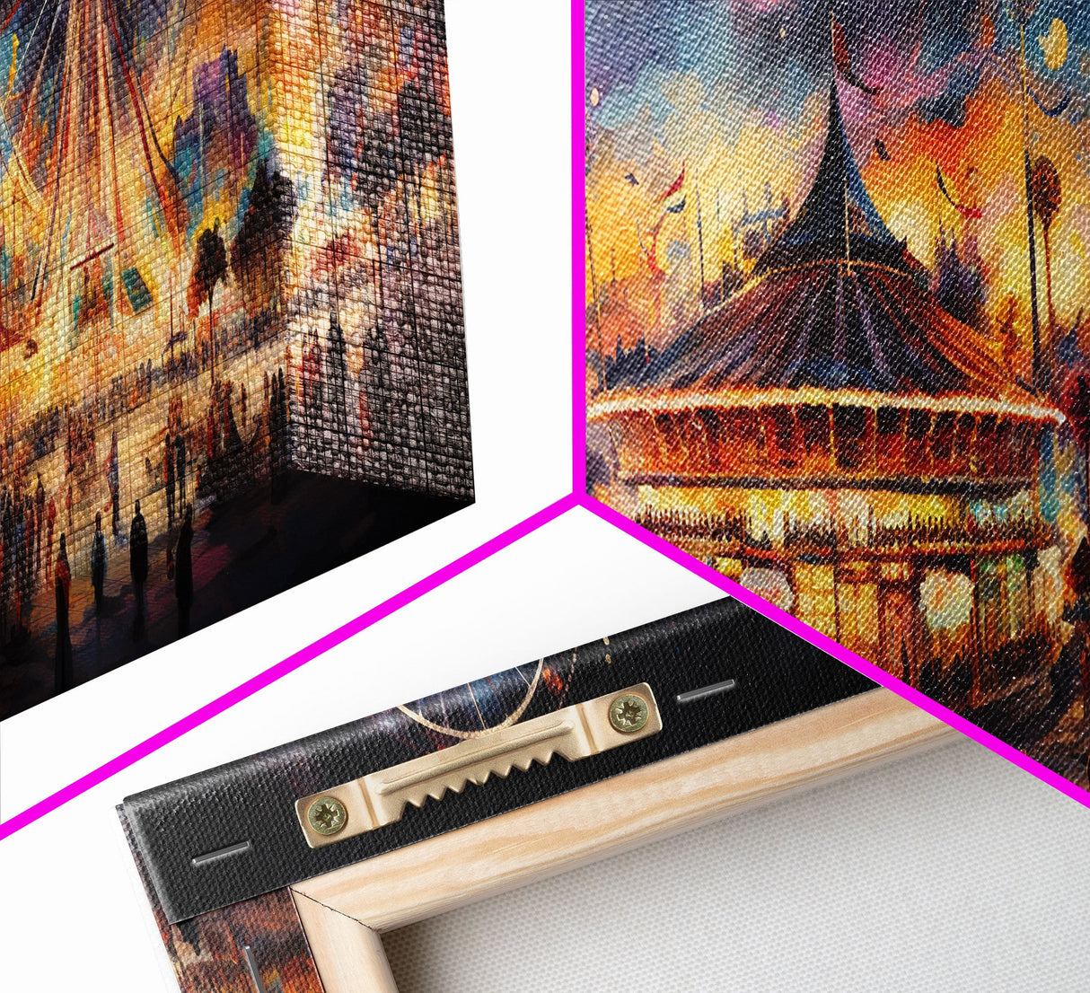 The Carnival, Colorful Circus Art, Ferris Wheel Painting, Framed Canvas Print Watercolor Painting Framed Wall Art