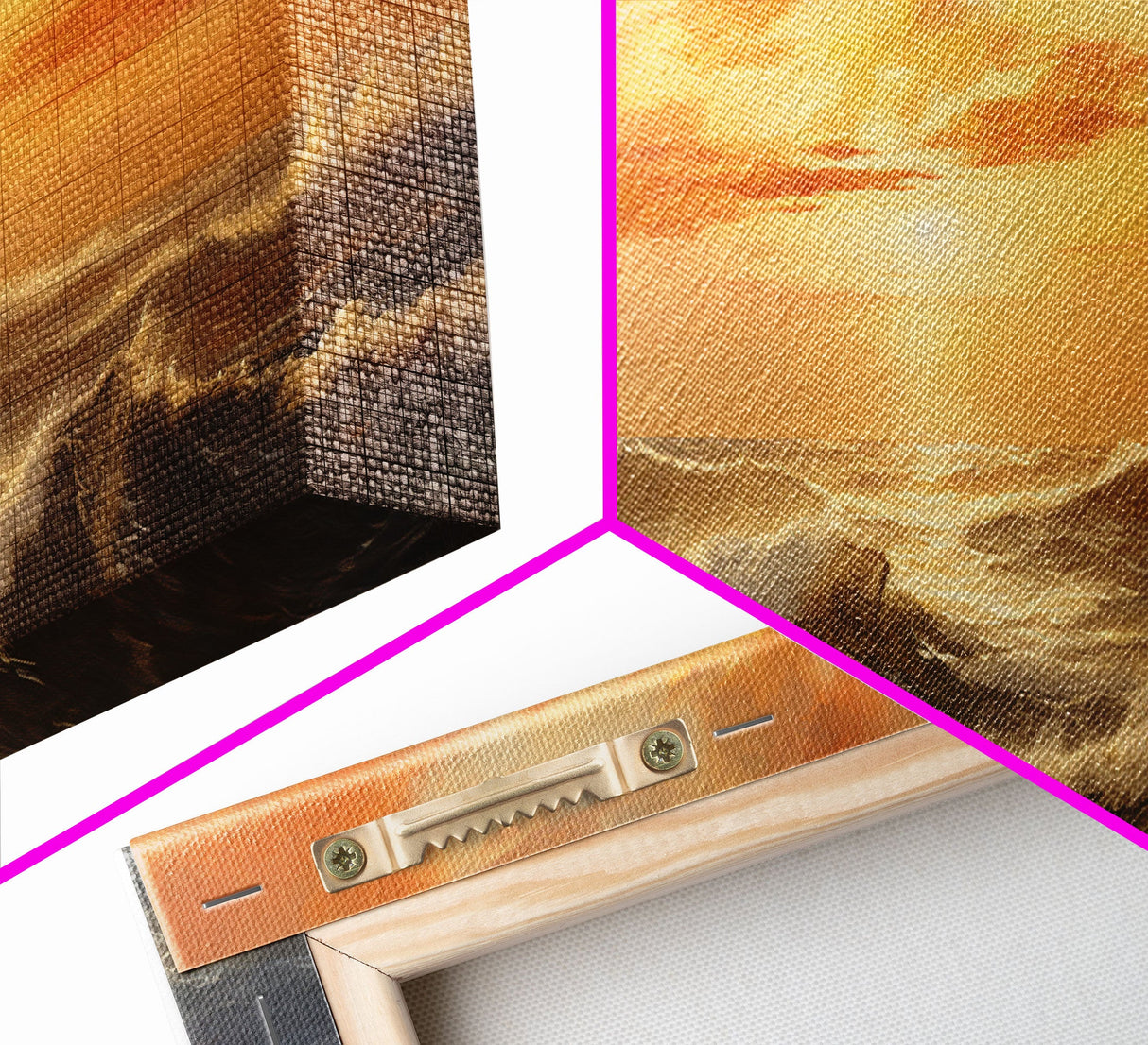 Framed Wall Art Print Set Sunset Horizon on Beach Shore Nature Ocean Oil Painting Nautical Scenic Colorful Multicolor Ultra