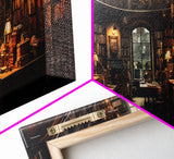 The Book Shop in Paris, Framed Canvas Print, Paris On A Snowy Night, Living Room Decor, Victorian Oil Painting