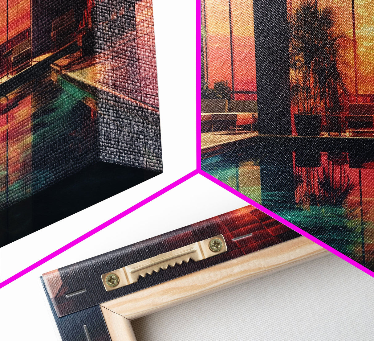 Midcentury Modern Wall Art, Framed Canvas Print, Retro MCM Decor, Minimalist Decor, Sunset Over An Indoor Pool, Eclectic Architecture Art