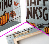 Happy Thanksgiving! Modern Farmhouse Wall Decor, Dining Room Wall Sign Kitchen Decor Large Framed Canvas Print, Fall Wall Art, Thankful