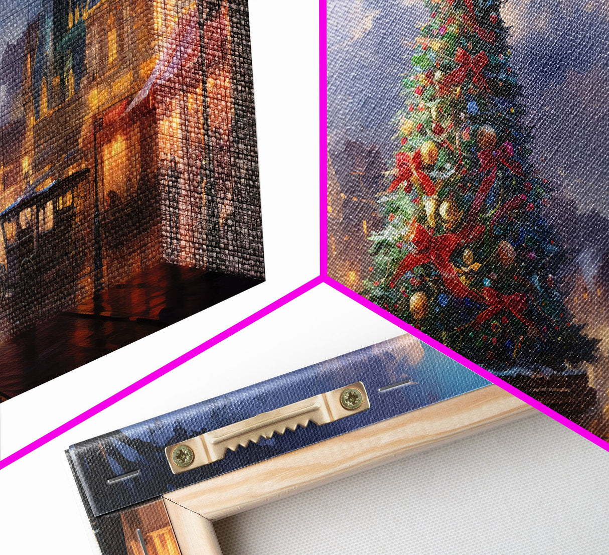 Christmas Decor Handmade, Framed Canvas Print, Beautiful Winter Wonderland Christmas Village, Christmas Tree Art