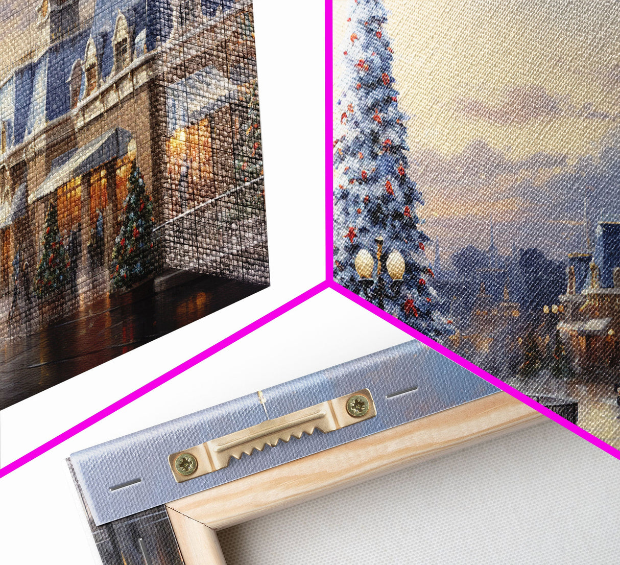 Christmas Decor Handmade, Framed Canvas Print, Beautiful Winter Wonderland Christmas Village, Christmas Tree Art