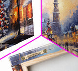 Christmas Centerpiece Wall Art - Framed Canvas Print - Winter Wonderland Victorian Village Decorated for Christmas Canvas Wall Art