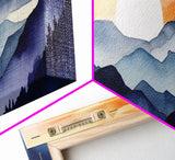 Midcentury Modern Watercolor Painting of a Mountain Sunset, Large Canvas Print, Mountain Artwork, Guest Room Art, Mountain Print, Panoramic