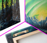 Aurora Borealis, Framed Canvas Print, Beautiful Alaskan Winter Landscape Painting, Moody Art, Unique Wall Art