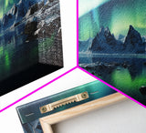 Northern Lights, Aurora Borealis, Framed Canvas Print, Beautiful Alaskan Winter Landscape Painting, Moody Art, Unique Wall Art