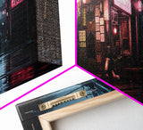 Panoramic Tokyo Streets Wall Art, Framed Canvas Print, Retro Style Japanese Painting, Winter Decor, Panoramic Art, office décor, room décor