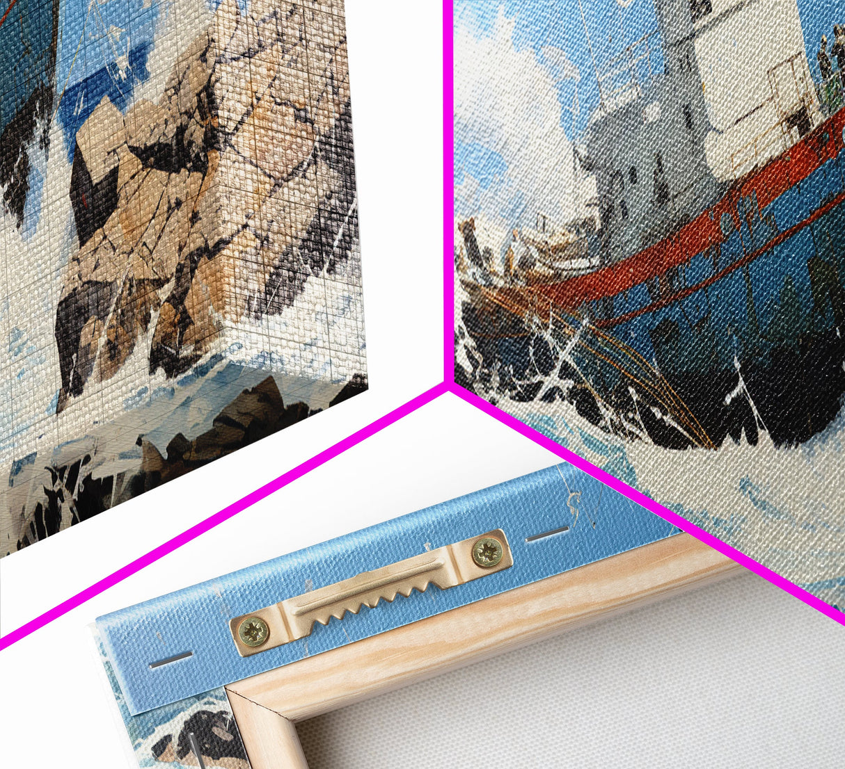 Man Vs. Ocean, Tugboat Crashing On The Rockets, Framed Canvas Print, Nautical Decor, Nautical Centerpiece