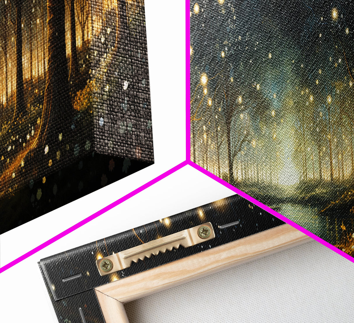 Fantasy Forest Fireflies - Framed Canvas Print - Gorgeous Fantasy Art with Glowing Lightning Bugs - Framed Wall Art for a Magical Touch