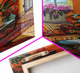 Mediterranean Courtyard Lounge Framed Canvas Print Spanish Style Home Decor Best Gift Bright Seasonal Art Above Sofa Wall Art