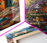 Tall Art Framed Canvas Print Featuring Mexican Style Courtyard Fountain And Vibrant Architecture