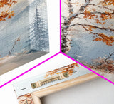 The Tree On The Mountain - Framed Canvas Print - Winter Wonderland Landscape Painting - Tall Christmas Decor