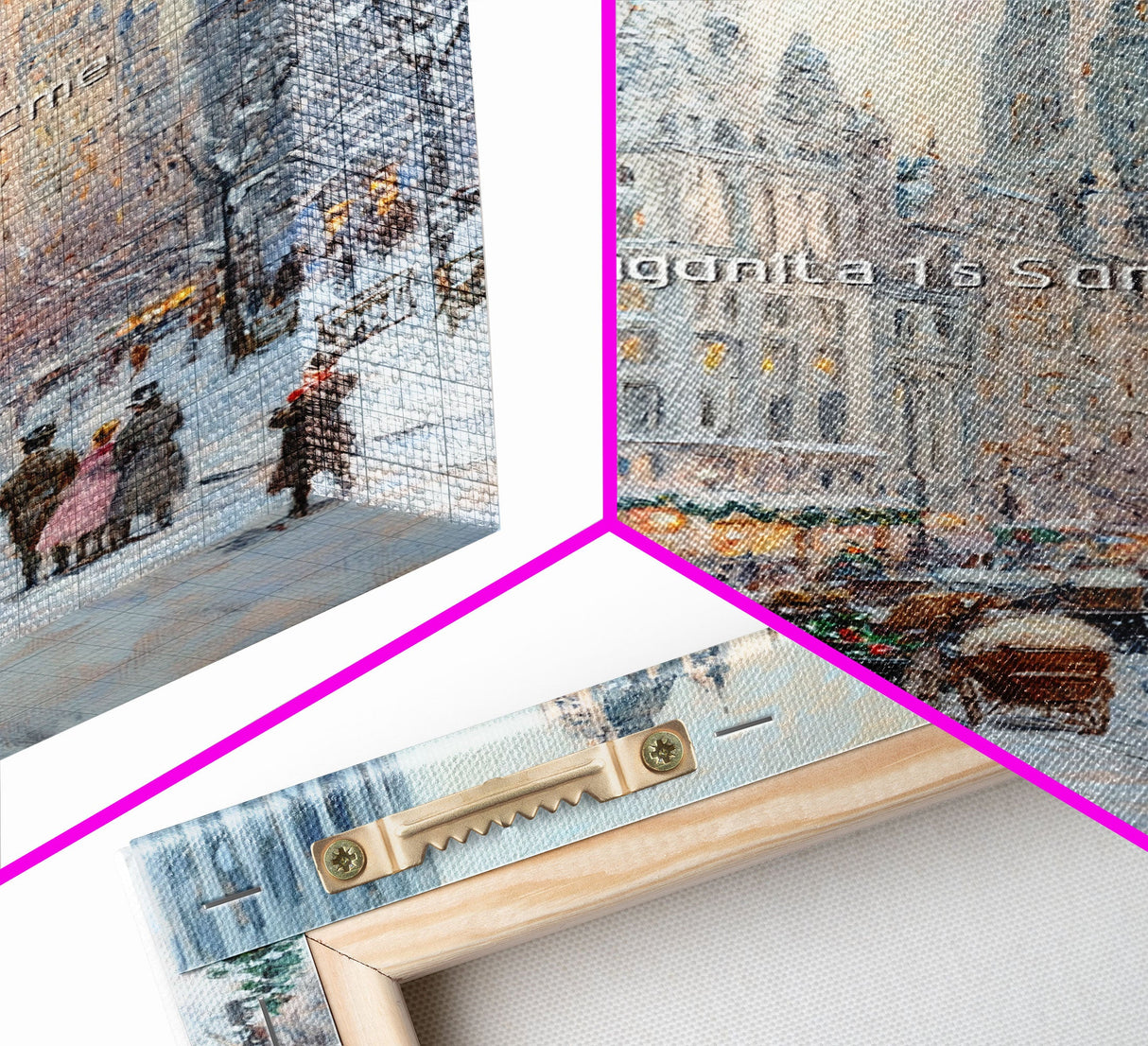 Historical City Winter Framed Canvas Print, Snowy Urban Landscape with Carriages and Victorian Architecture, Elegant Christmas Wall Art