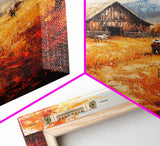 Autumn Barnyard Framed Canvas Print, Vibrant Fall Landscape Cowboy and Barn, Perfect Rustic Wall Art Farmhouse or Ranch Style Fall Decor