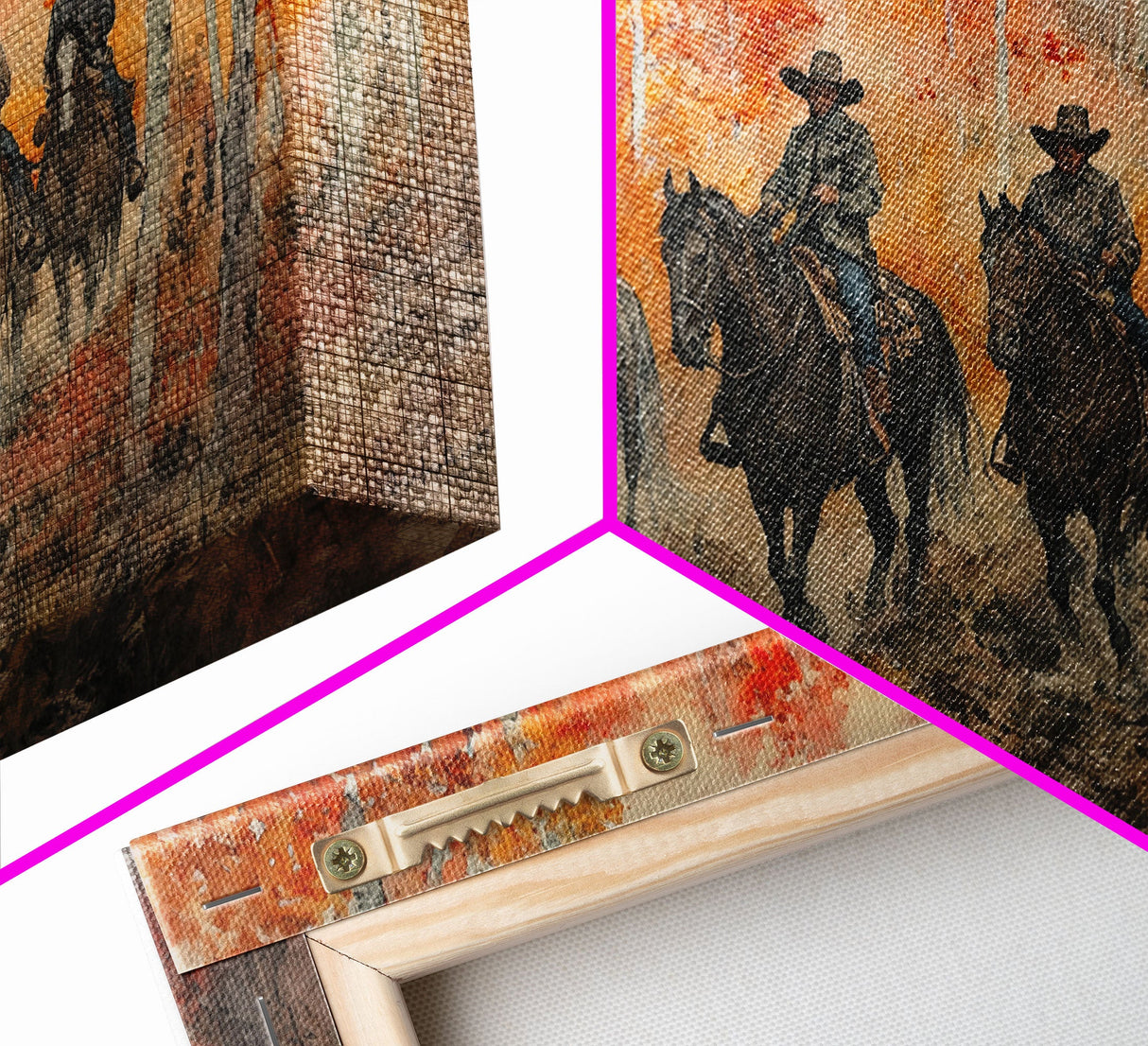 Framed Canvas Print Horseback Riders in Rustic Fall Forest, Cowboy Theme Wall Art, Autumn Home Decor, and Seasonal Canvas Wall Print