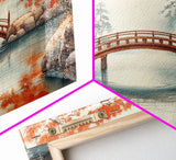 Tranquil Japanese Autumn Bridge Framed Canvas Print Fall Nature Scene Art Minimalist Wall Decor Seasonal Holiday Gift Idea 2024