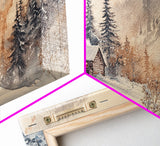Christmas winter cabin Canvas Print snowy mountain cabin deer cozy holiday wall art winter wonderland seasonal decor Christmas gift idea