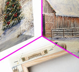 Christmas Barn Snow Sheep Canvas Print Christmas Farmhouse Decor Rustic Christmas Wall Art Framed Canvas Print Christmas Outdoor Decor