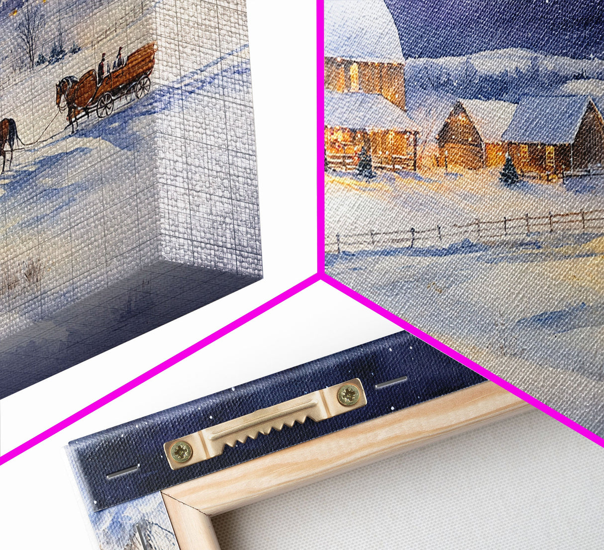 Horse and Barn in Snowy Christmas Scene, Framed Canvas Print, Winter Christmas Decor, Farmhouse Christmas, Rustic Holiday Art, Wall Art