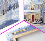 Cozy Winter House with Snowy Landscape, Christmas Decor, Framed Canvas Print, Farmhouse Christmas Decor, Seasonal Wall Art, Gift Idea