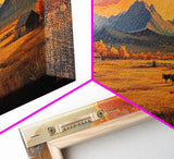 Fall Sunset Framed Canvas Print Scenic Ranch Landscape Art Autumn Wall Decor Ideal Holiday Home Decor and Gift for Farmhouse Style
