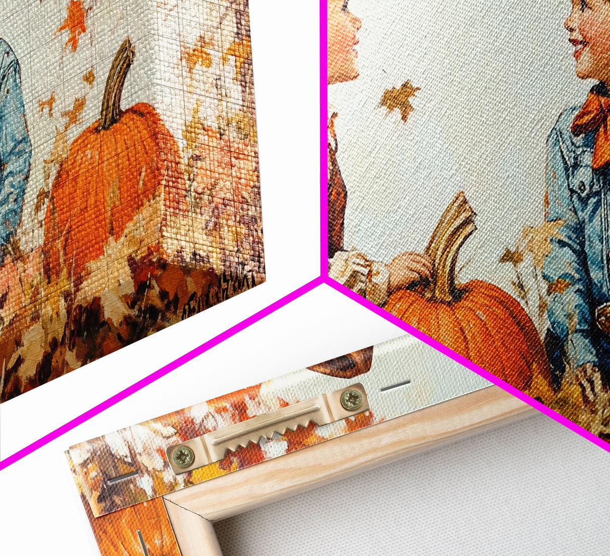 Cute Cowboy and Cowgirl In a Pumpkin Patch, Framed Canvas Print, 1950s Style Wall Art, Nursery Decor