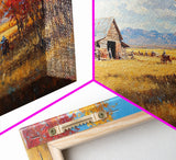 Group Of Horseback Riders In Autumn Field, Rustic Fall Scene Wall Art, Country Farmhouse Framed Canvas Print, Cozy Harvest Time Art