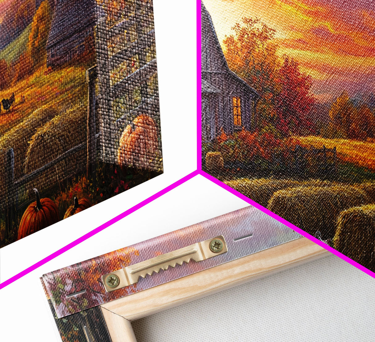 Cozy Barn at Sunset Framed Canvas Print, Fall Harvest Wall Art, Country Farmhouse Autumn Decor, Seasonal Gift Idea Best Fall Wall Art