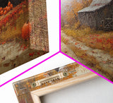 Scenic Country Farmhouse Autumn Harvest Framed Canvas Print with Pumpkins, Rustic Farmhouse Fall Art, Wall Decor, Seasonal Wall Art Gift