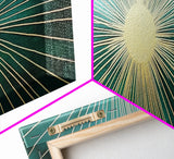 Boho Sunburst Canvas Print, Retro Vibes, Eclectic Wall Art, Large and Wide Horizontal Panoramic Framed Canvas, Minimalist Above Bed Decor