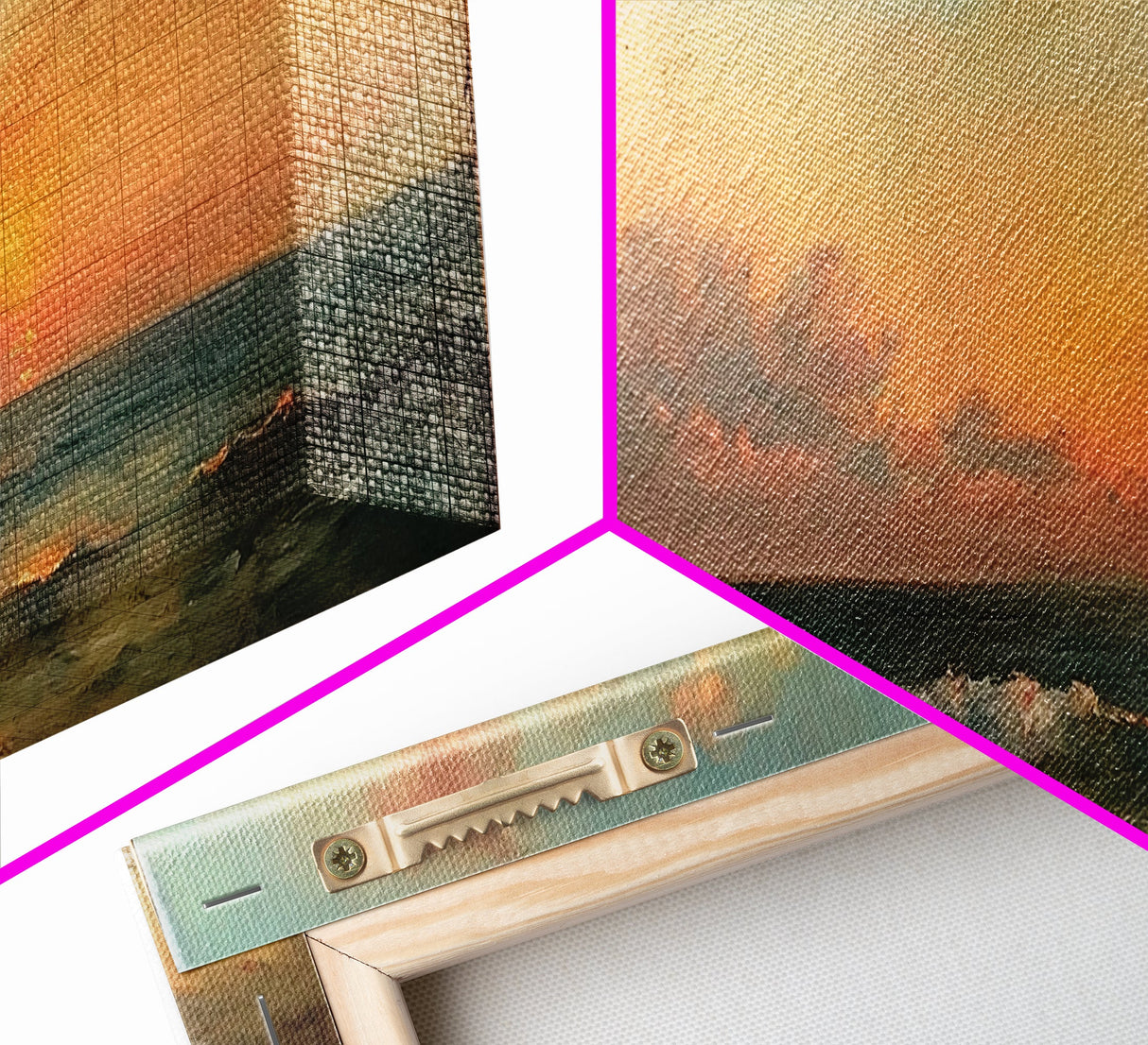 North Beach at Sunset, Framed Canvas Print, Beautiful Panoramic Seascape Painting, Boho / Minimalist Home Decor, Rustic Beach Art