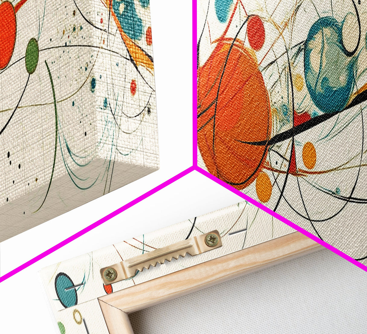Retro Atomic Age Inspired Abstract Art, Framed Canvas Print, Solar System in Abstract, Mid-century modern Inspired Vintage Art
