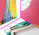 90s Inspired Abstract Retro Wall Art, Canvas Print, Cheetah Print Polka Dots, Geometric Wall Art, Pink and Turquoise and Black Wall Art