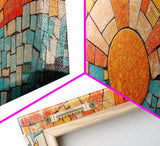 Panoramic Print - Sunset Mosaic Canvas Print - Wood Framed Wall Art - Horizontal Abstract Art - Large Wide Wall Art - Above Bed Decor Framed Canvas