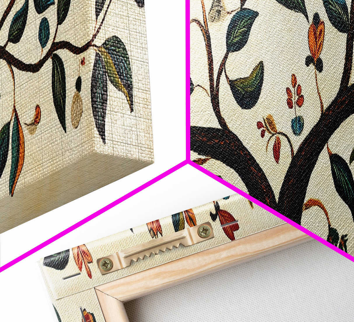 Wabi Sabi Inspired Botanical Print, Panoramic Canvas Art, Boho Style Textile Wall Art Print, Above Bed Or Sofa, Guest Room Decor