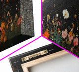 Dark & Moody Wild Flowers Under a Full Moon, Framed Canvas Print, Panoramic Extra Wide Wall Art, Oversized Home Decor