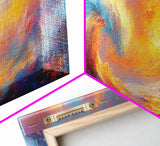 Oil Painting Print of Rainbow Ocean Waves, Retro Farmhouse Beach House Decor, Panoramic Extra Wide Wall Art