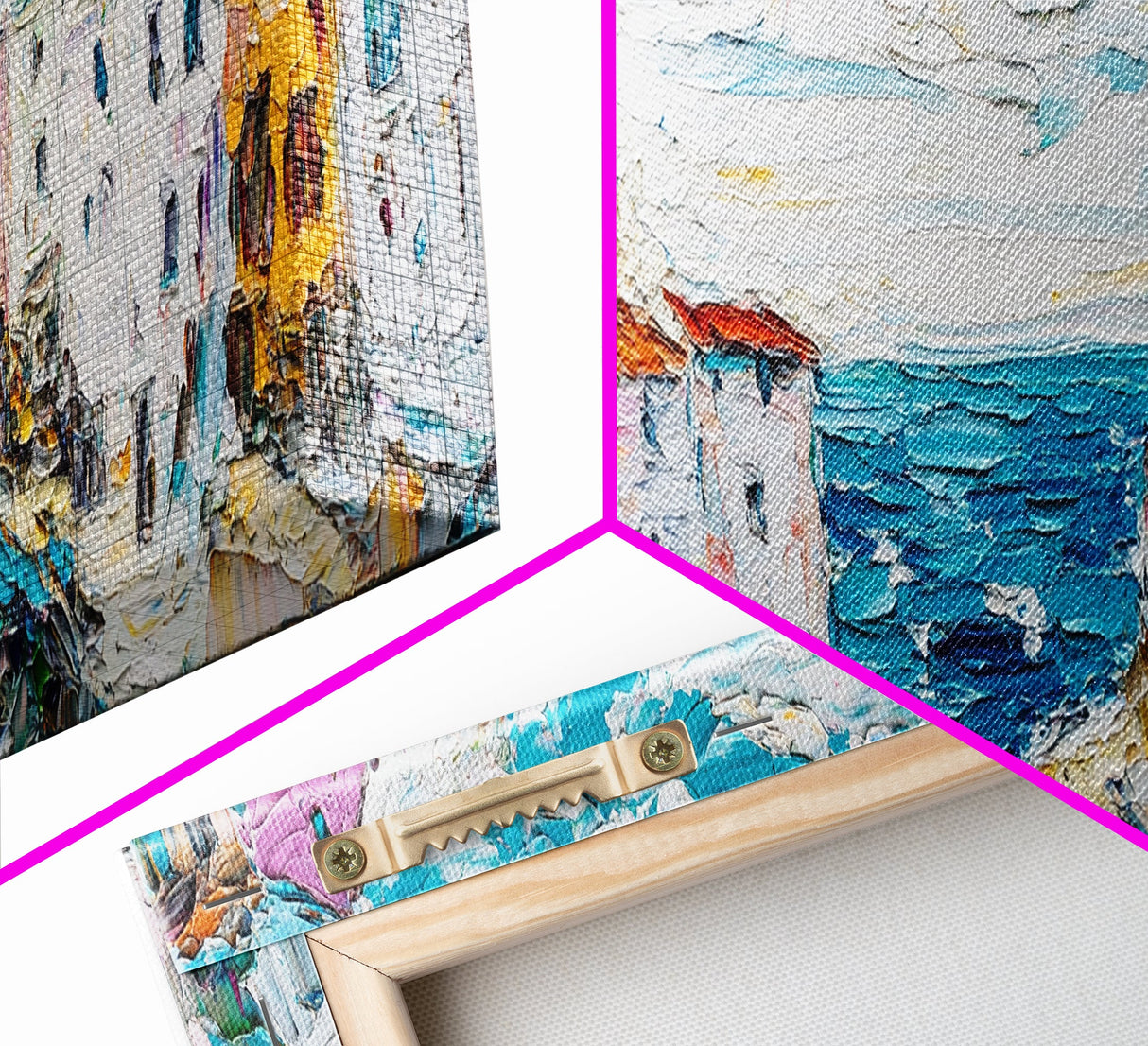 Italian Seaside Impasto Style Canvas Print, Retro Home Decor, Pastel Colors, Italy Wall Art, European Vacation Wall Art Gift